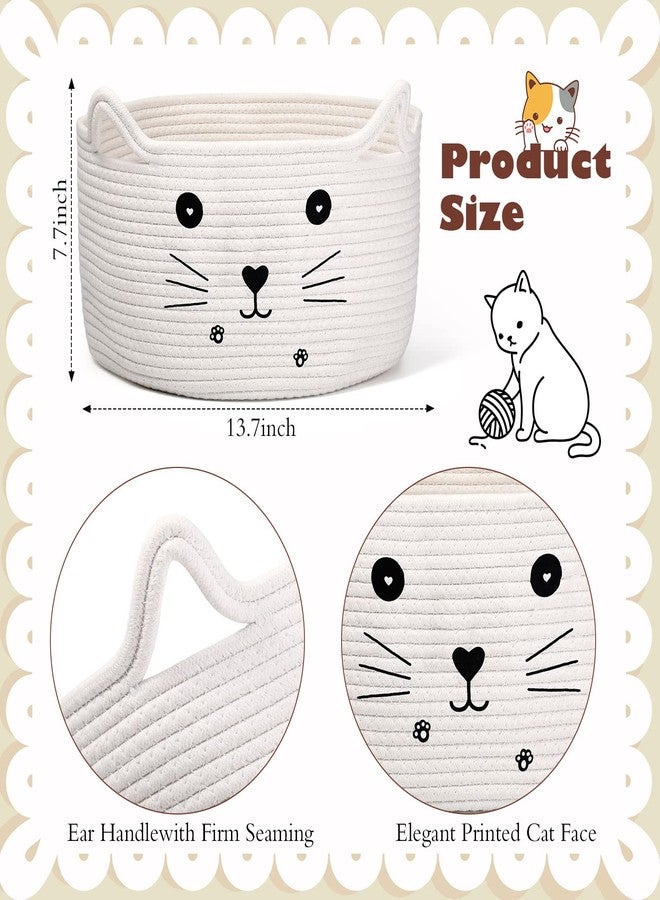 Zopeal Cat Basket Storage Woven Organizer with Ears Christmas Decorative Pet Toy Cute Cotton Rope Basket for Gift Cat Dog Toy Bin Nursery Room(13.7 x 7.8 Inch,White) - Image 2